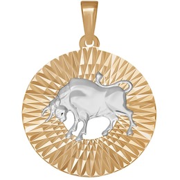 Подвеска знак зодиака из комбинированного золота с алмазной гранью «Телец» 032314