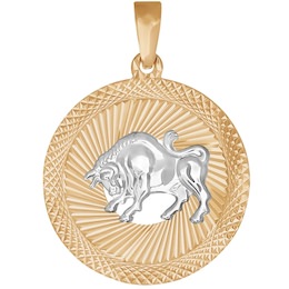Подвеска знак зодиака из комбинированного золота с алмазной гранью «Телец» 032326