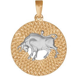 Подвеска знак зодиака из комбинированного золота с алмазной гранью «Телец» 032338