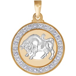 Подвеска знак зодиака из комбинированного золота c фианитами «Телец» 032492