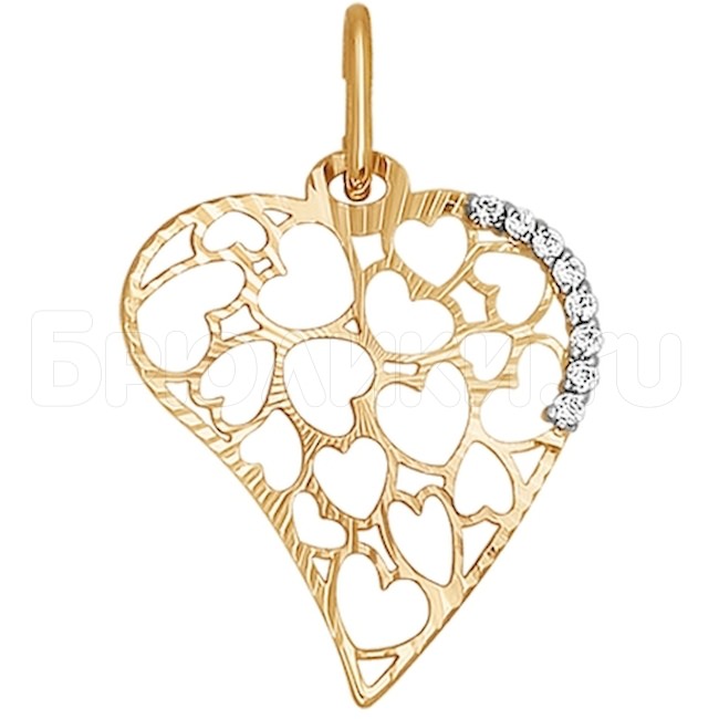Подвеска из комбинированного золота с алмазной гранью с фианитами 033808