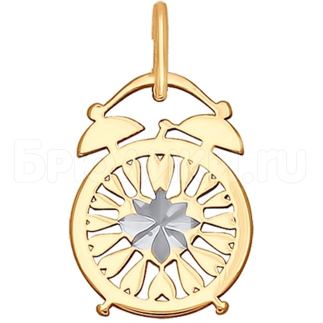 Подвеска «Будильник» из золота с алмазной гранью 034626