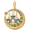 Подвеска мусульманская из золота с эмалью с зелеными фианитами 034836