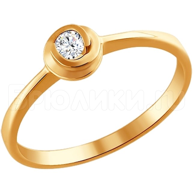 Кольцо из красного золота 585 пробы с бриллиантом 1010712