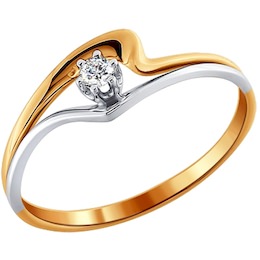 Кольцо из комбинированного золота с бриллиантом 1010788