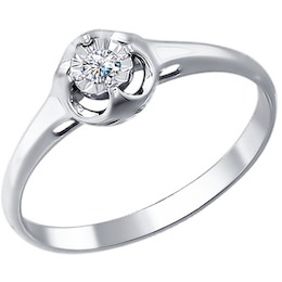 Помолвочное кольцо из белого золота с бриллиантом 1011077