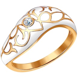Кольцо из золота с эмалью с бриллиантом 1011165
