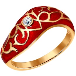 Золотое кольцо с красной эмалью и бриллиантами 1011173