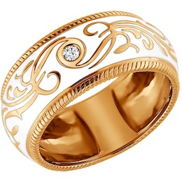 Золотое кольцо с эмалью и бриллиантом 1011192