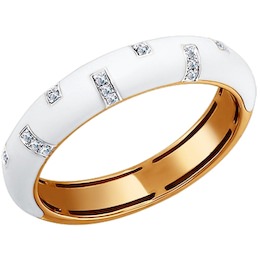 Золотое кольцо с белой эмалью и бриллиантами 1011245