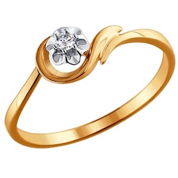 Кольцо из комбинированного золота с бриллиантом 1011397