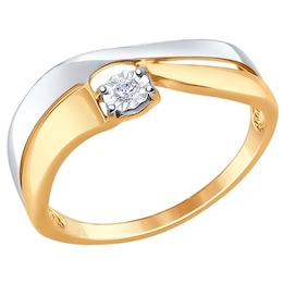 Кольцо из комбинированного золота с алмазной гранью с бриллиантом 1011557
