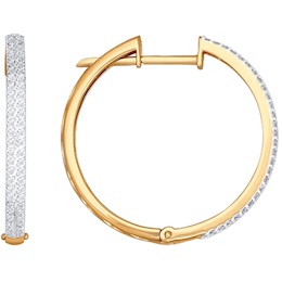 Серьги-кольца из золота с бриллиантовой дорожкой 1020552