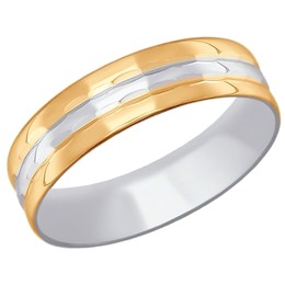 Обручальное кольцо из комбинированного золота с алмазной гранью 110205