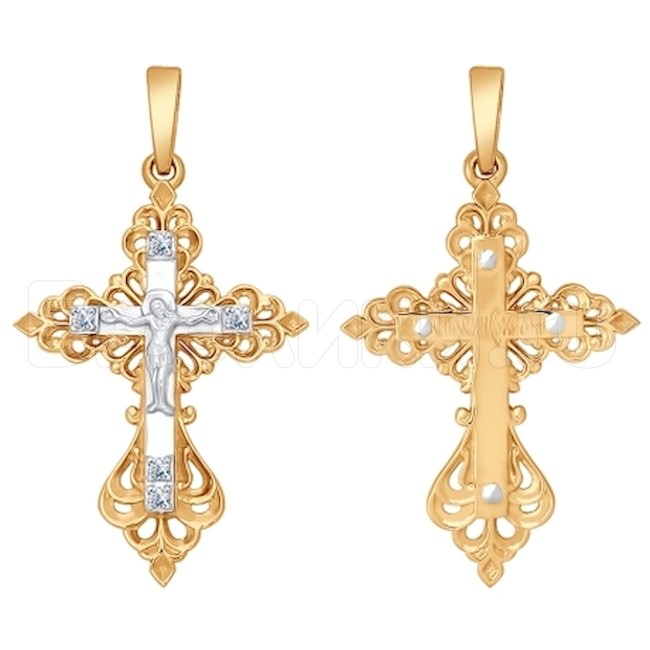 Крест из комбинированного золота с бриллиантами 1120029