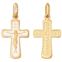 Крест из золота с эмалью с бриллиантом 1120050