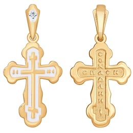 Крест из золота с эмалью с бриллиантом 1120052