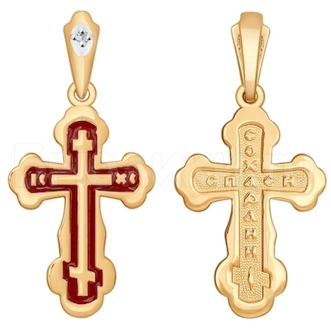 Крест из золота с эмалью с бриллиантом 1120053