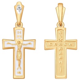 Крест из золота с эмалью с бриллиантом 1120056