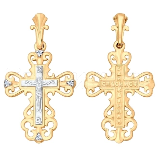 Крест из комбинированного золота с бриллиантами 1120060