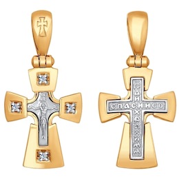 Крест из комбинированного золота с бриллиантами 1120070