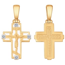 Крест из золота с эмалью с бриллиантами 1120071