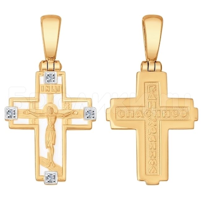 Крест из золота с эмалью с бриллиантами 1120071