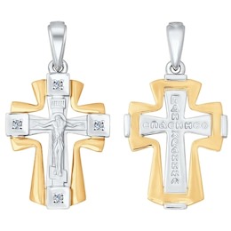 Крест из комбинированного золота с бриллиантами 1120074