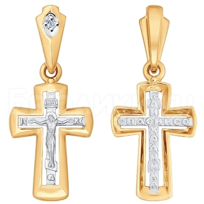Крест из комбинированного золота с бриллиантом 1120080