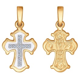 Крест из комбинированного золота с эмалью с бриллиантами 1120089