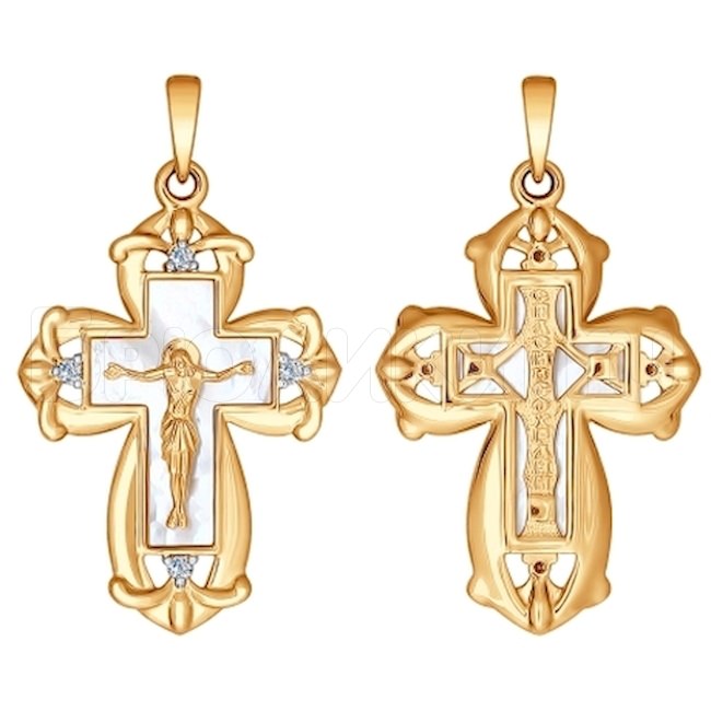 Крест из золота с бриллиантами и перламутром 1120095