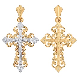 Крест из комбинированного золота с фианитами 120112