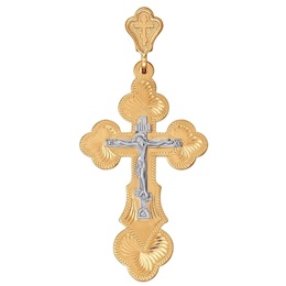 Крест из комбинированного золота с гравировкой 121003