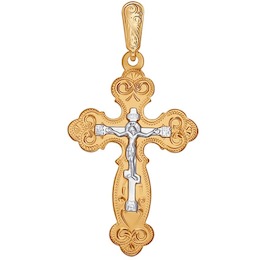 Крест из комбинированного золота с гравировкой 121013