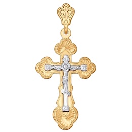 Крест из комбинированного золота с гравировкой 121023