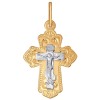 Крест из комбинированного золота с гравировкой 121101