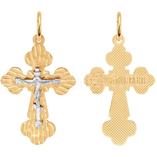 Крест из комбинированного золота с алмазной гранью 121179