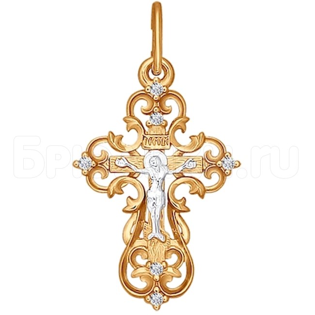 Ажурный золотой крест с фианитами 121297