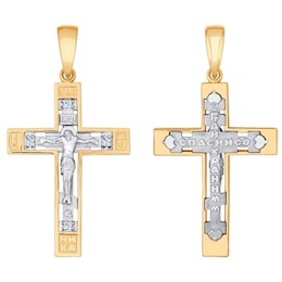 Крест из комбинированного золота с фианитами 121333