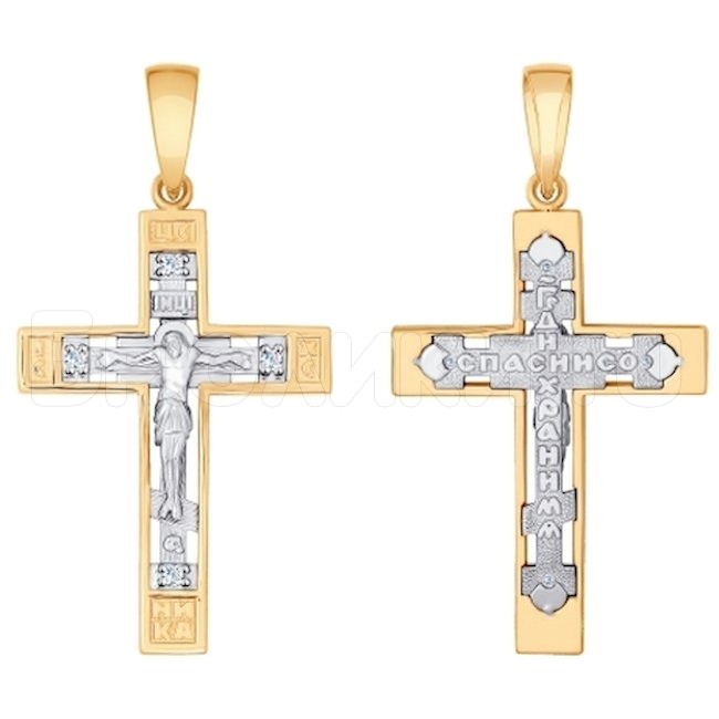 Крест из комбинированного золота с фианитами 121333