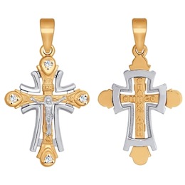 Крест из комбинированного золота с фианитами 121335