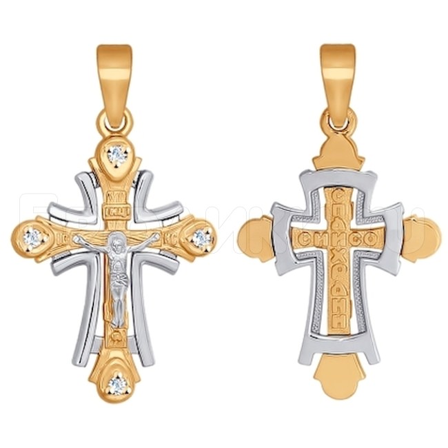 Крест из комбинированного золота с фианитами 121335
