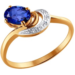 Кольцо из золота с бриллиантами и сапфиром 2010178