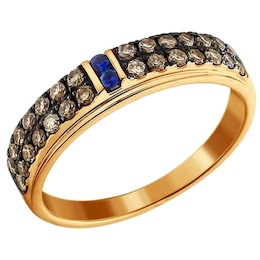 Золотое кольцо с индийскими бриллиантами и сапфирами 2010909