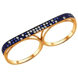 Кольцо на два пальца из золота с бриллиантами и сапфирами 2010976