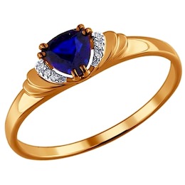 Кольцо из золота с бриллиантами и корундом сапфировым (синт.) 2011016