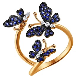 Кольцо с бабочками, украшенными бриллиантами и сапфирами 2011024