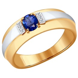 Кольцо из золота с бриллиантами и сапфиром 2011045