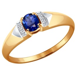 Кольцо из золота с бриллиантами и сапфиром 2011046