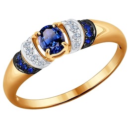 Кольцо из золота с бриллиантами и сапфирами 2011049